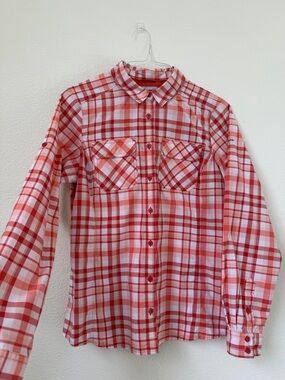 Columbia Omni-Shade Sun Protection Red and White Plaid Button-up Shirt Large